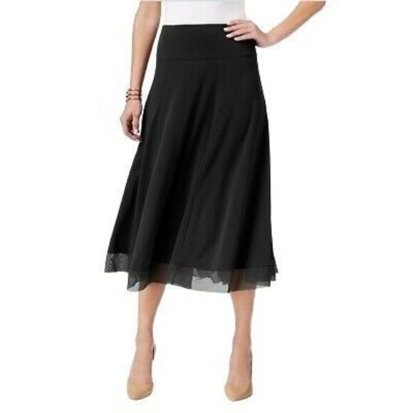 JM Collection Mesh-Hem A-Line Skirt Deep Black M - Picture 1 of 1